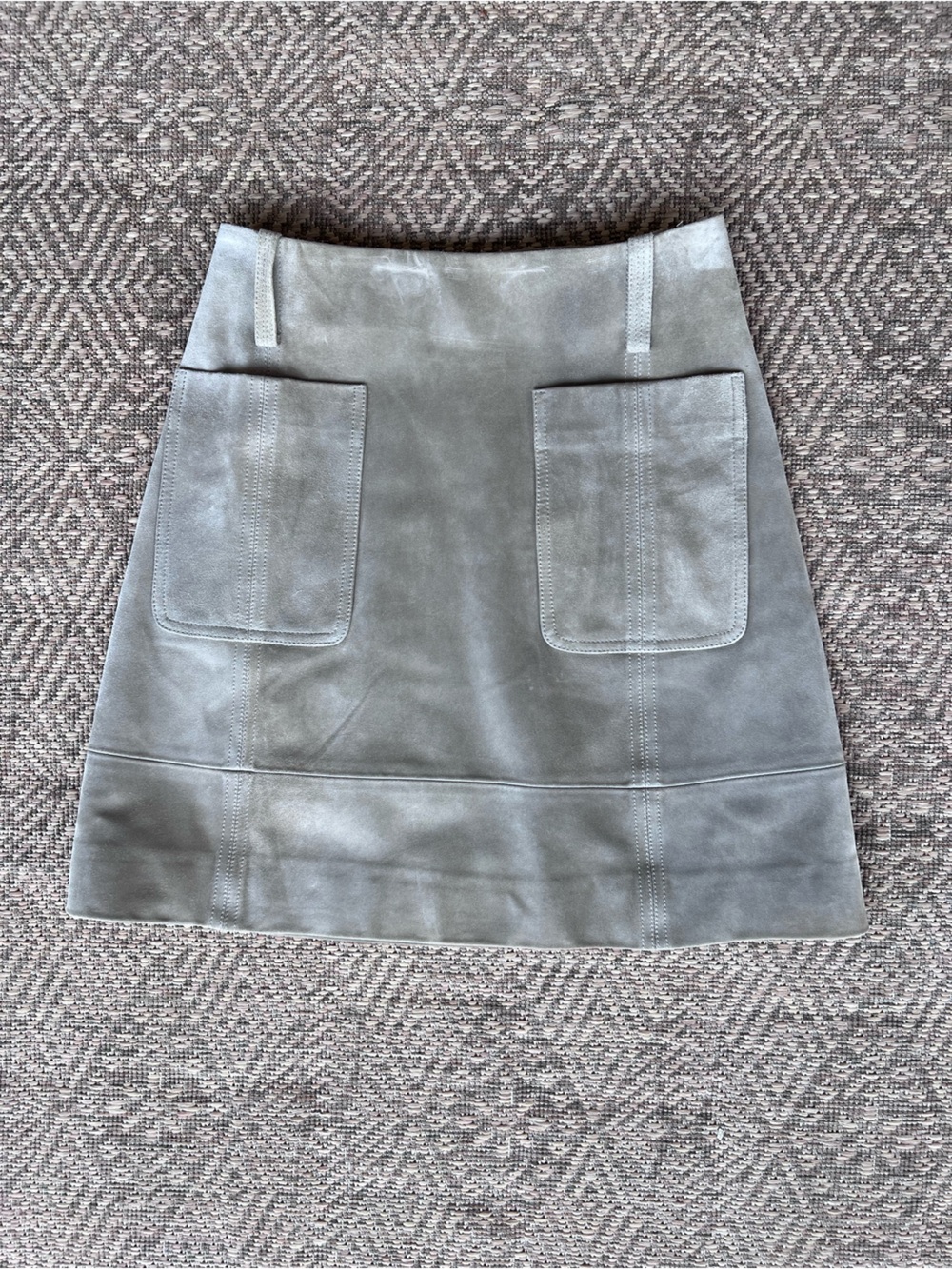 Derek Lam Warm Gray Suede Utility Mini Skirt Patch Pocket A-Line XS